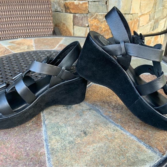 Kork-Ease * Gladiator Black Leather Platform Wedge Sandals - Picture 2 of 8
